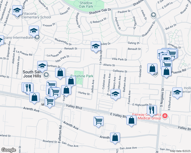 map of restaurants, bars, coffee shops, grocery stores, and more near 508 Jellick Ave in La Puente