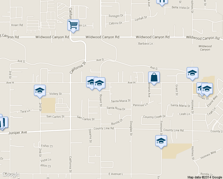 map of restaurants, bars, coffee shops, grocery stores, and more near 35367 Emerald Court in Yucaipa