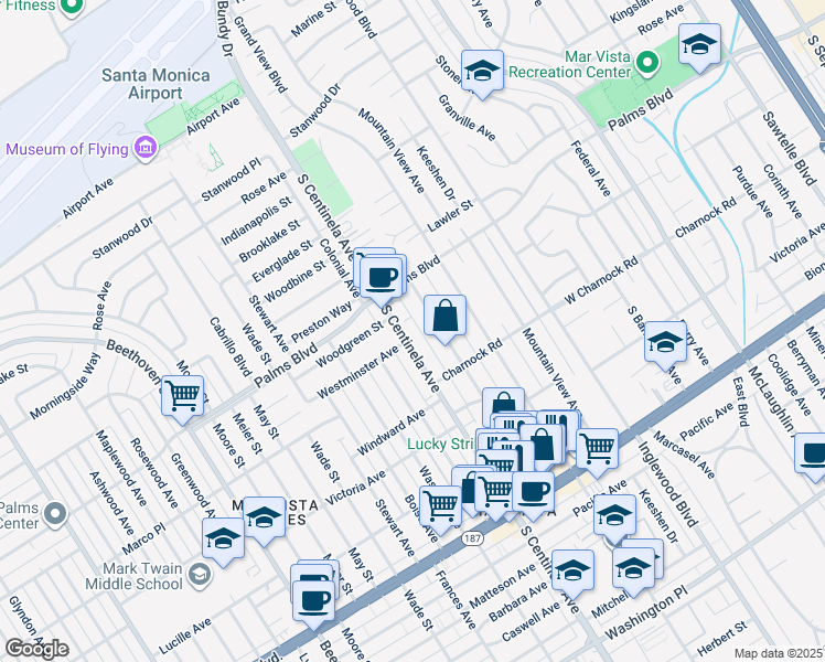 map of restaurants, bars, coffee shops, grocery stores, and more near 3557 Ocean View Avenue in Los Angeles