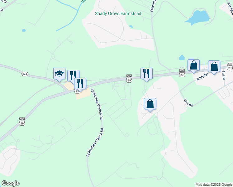 map of restaurants, bars, coffee shops, grocery stores, and more near 125 Auburn Gate Lane in Auburn