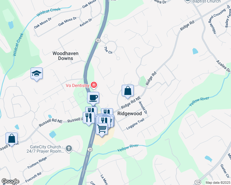 map of restaurants, bars, coffee shops, grocery stores, and more near 1603 Pinder Point Drive in Lawrenceville