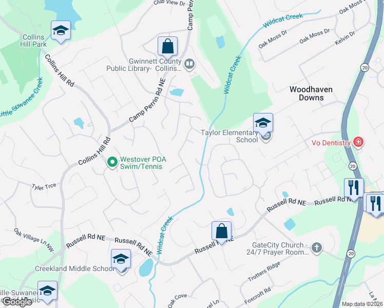 map of restaurants, bars, coffee shops, grocery stores, and more near 370 Safe Water Cove Northeast in Lawrenceville