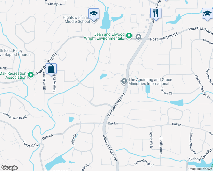 map of restaurants, bars, coffee shops, grocery stores, and more near 3925 Johnson Ferry Court Northeast in Marietta