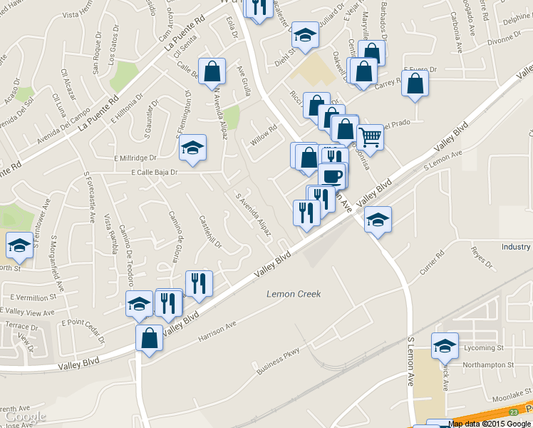 map of restaurants, bars, coffee shops, grocery stores, and more near 20207 Dickson Court in Walnut