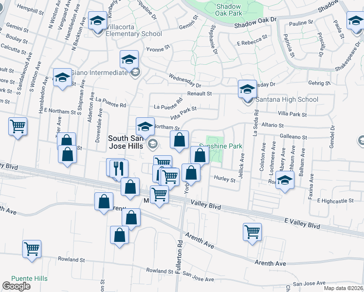 map of restaurants, bars, coffee shops, grocery stores, and more near 451 Yorbita Road in La Puente