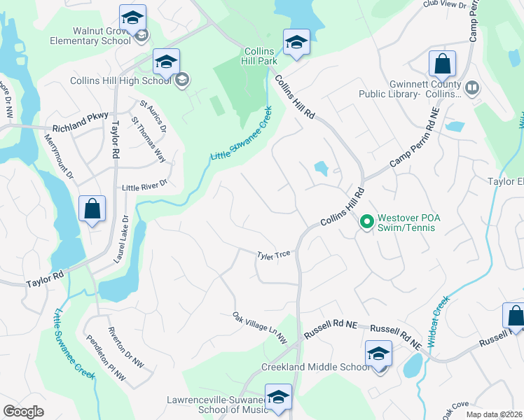 map of restaurants, bars, coffee shops, grocery stores, and more near 2048 Wildcat Cliffs Lane in Lawrenceville
