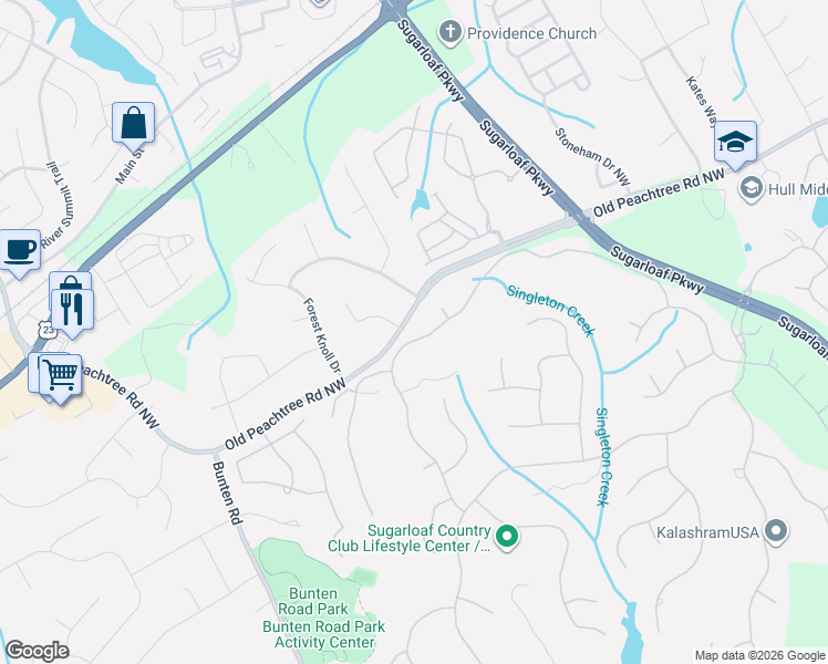 map of restaurants, bars, coffee shops, grocery stores, and more near 3565 Moye Trail in Duluth
