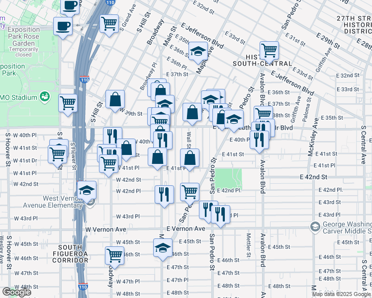 map of restaurants, bars, coffee shops, grocery stores, and more near 4053 Wall Street in Los Angeles
