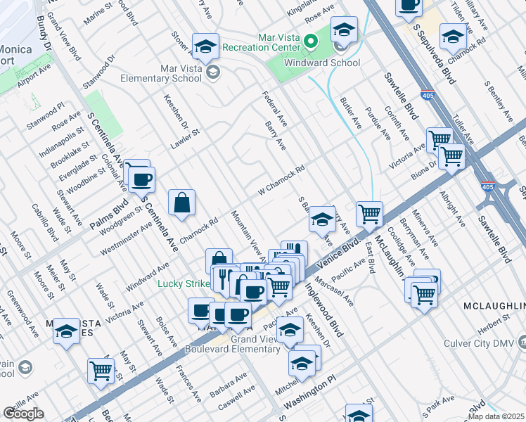 map of restaurants, bars, coffee shops, grocery stores, and more near 11970 Modjeska Place in Los Angeles