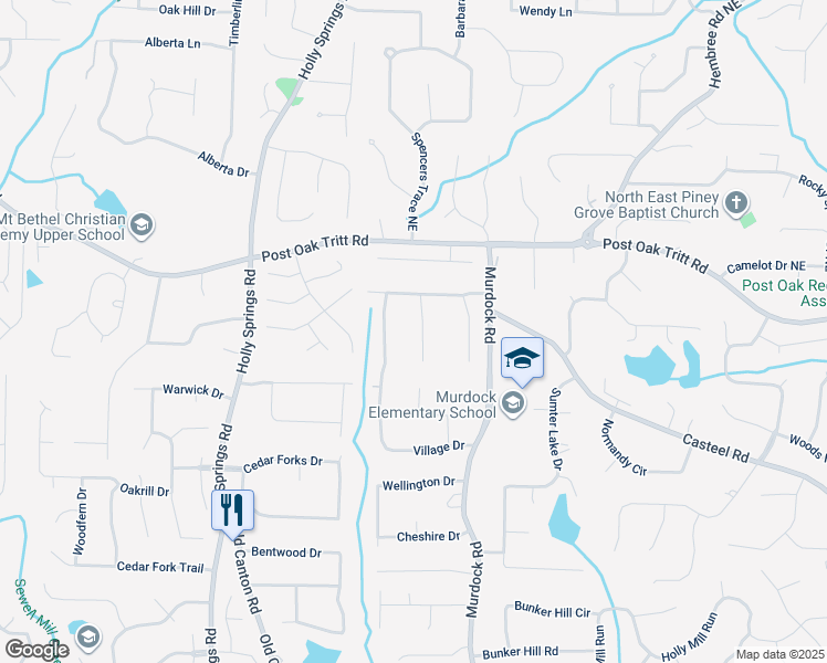 map of restaurants, bars, coffee shops, grocery stores, and more near 2441 Prince Howard Trail in Marietta