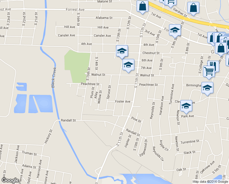 map of restaurants, bars, coffee shops, grocery stores, and more near 925 South 12th Street in Gadsden