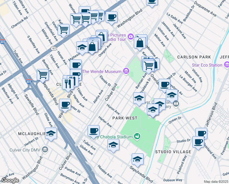 map of restaurants, bars, coffee shops, grocery stores, and more near 10900 Culver Blvd in Culver City