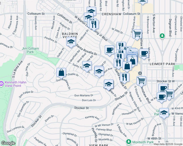 map of restaurants, bars, coffee shops, grocery stores, and more near 4001 Santo Tomas Drive in Los Angeles