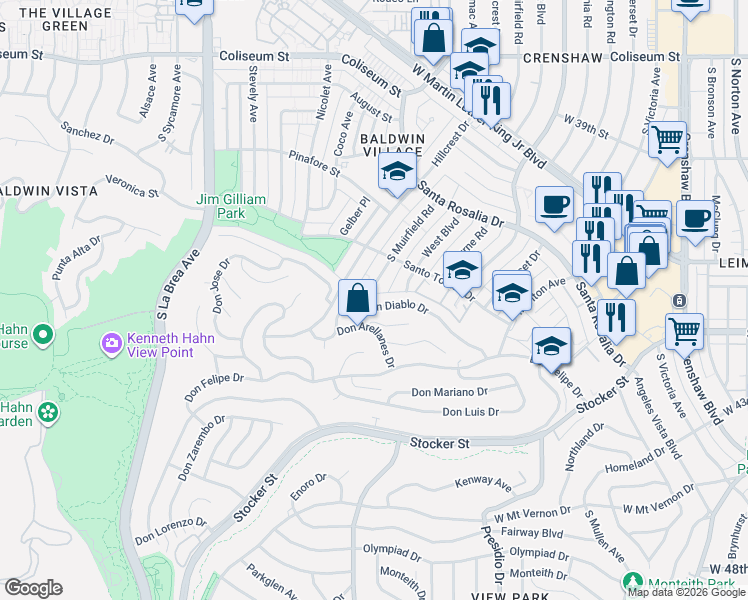 map of restaurants, bars, coffee shops, grocery stores, and more near 4237 Don Diablo Drive in Los Angeles