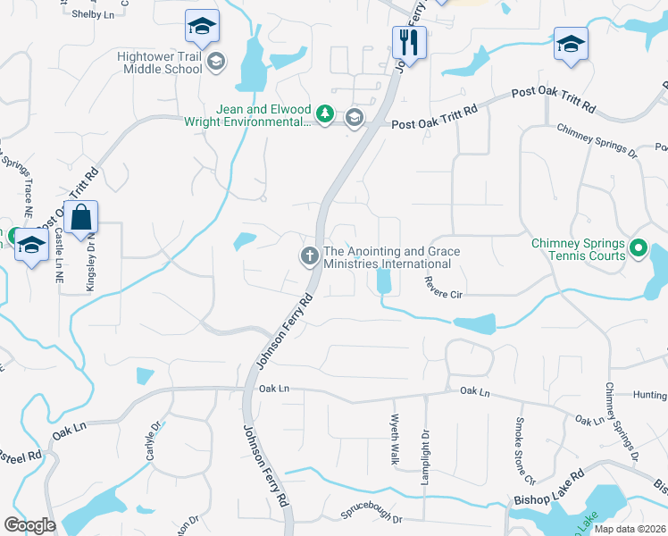 map of restaurants, bars, coffee shops, grocery stores, and more near 2503 Regency Lake Drive in Marietta