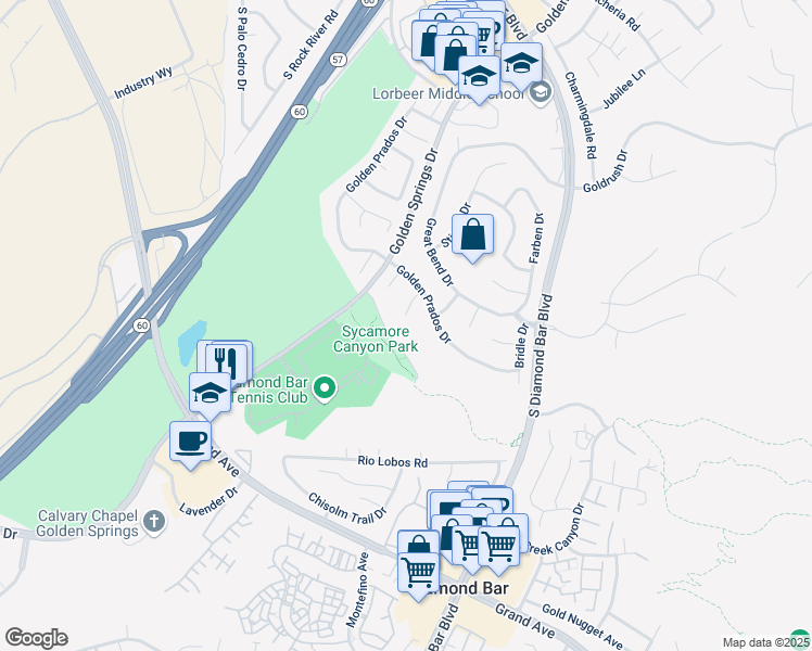 map of restaurants, bars, coffee shops, grocery stores, and more near 636 Mount Street in Diamond Bar