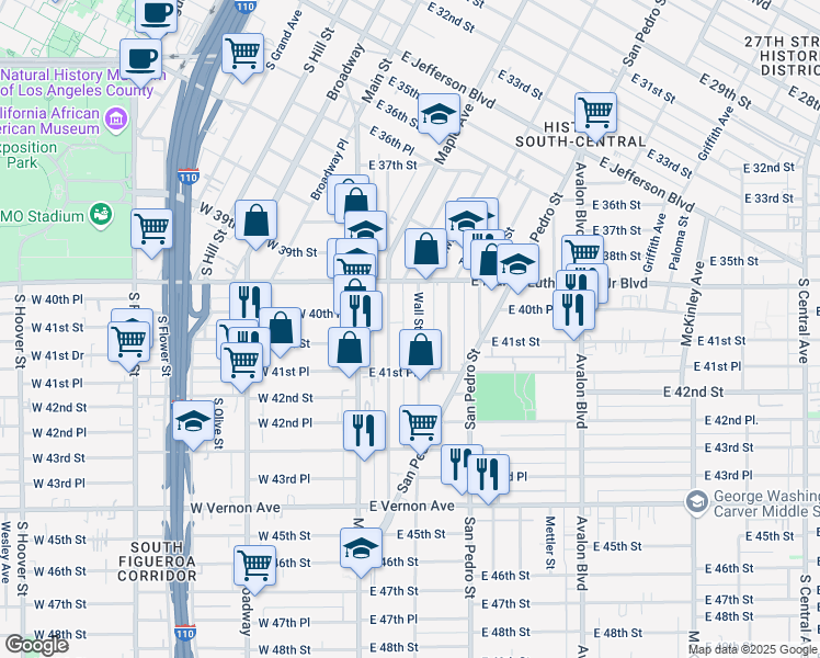 map of restaurants, bars, coffee shops, grocery stores, and more near 4053 Wall Street in Los Angeles