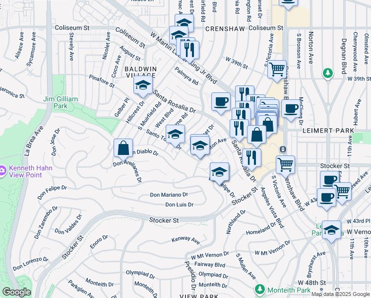 map of restaurants, bars, coffee shops, grocery stores, and more near 4001 Santo Tomas Drive in Los Angeles