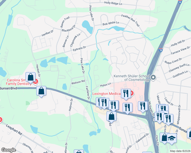 map of restaurants, bars, coffee shops, grocery stores, and more near 819 Hulon Lane in West Columbia