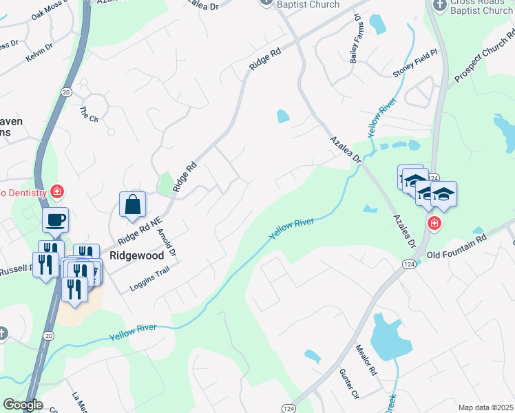 map of restaurants, bars, coffee shops, grocery stores, and more near 1154 Ridge Hollow Lane Northeast in Lawrenceville