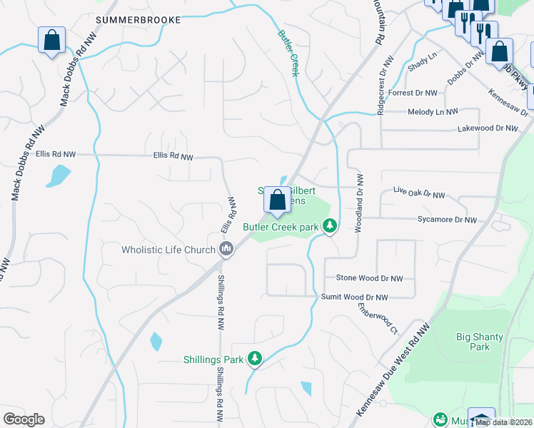 map of restaurants, bars, coffee shops, grocery stores, and more near 2380 Pine Mountain Road in Kennesaw