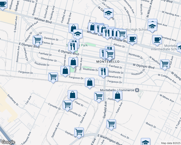map of restaurants, bars, coffee shops, grocery stores, and more near 6455 East Hereford Drive in Los Angeles