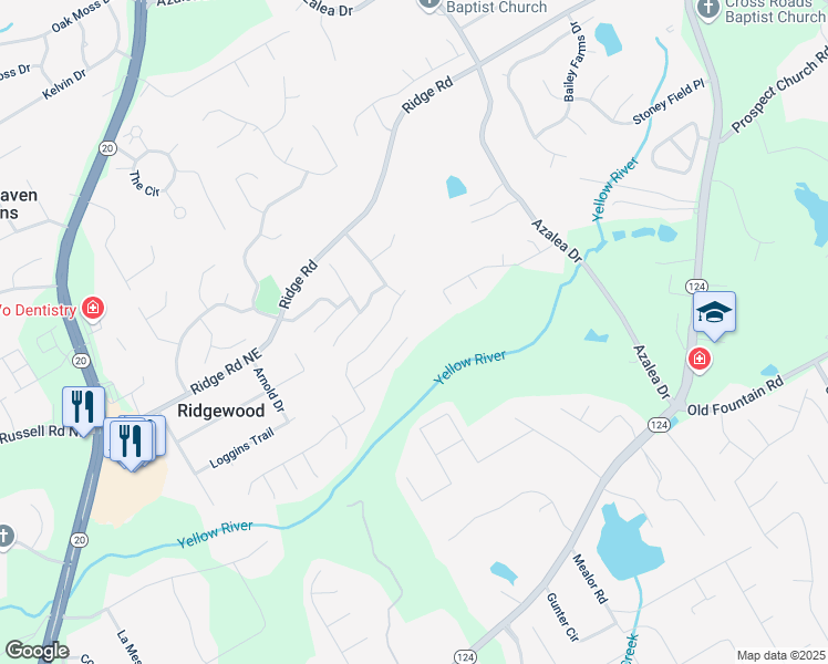 map of restaurants, bars, coffee shops, grocery stores, and more near 1154 Ridge Hollow Lane Northeast in Lawrenceville