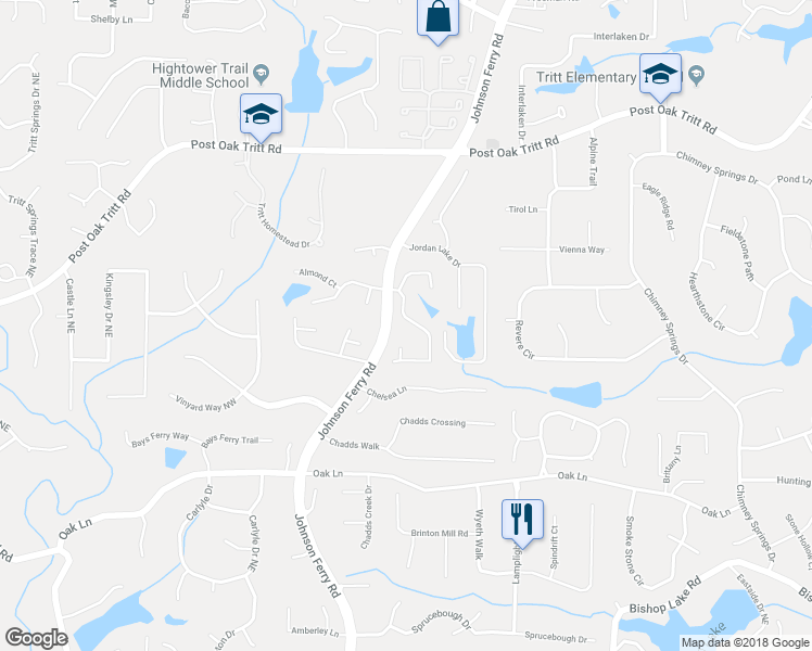 map of restaurants, bars, coffee shops, grocery stores, and more near 2503 Regency Lake Drive in Marietta