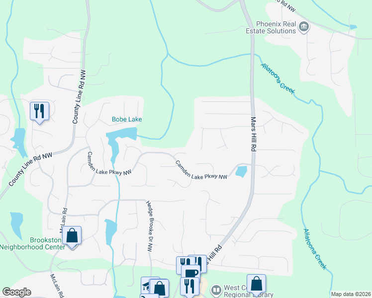 map of restaurants, bars, coffee shops, grocery stores, and more near 5511 Fripp Court Northwest in Acworth