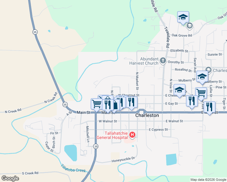 map of restaurants, bars, coffee shops, grocery stores, and more near 306 North Franklin Street in Charleston