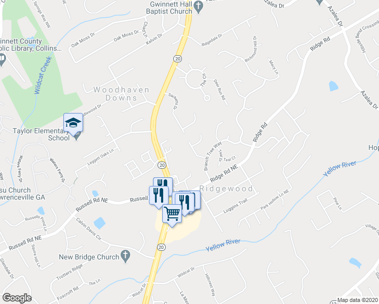 map of restaurants, bars, coffee shops, grocery stores, and more near 1648 Pinder Point Drive in Lawrenceville