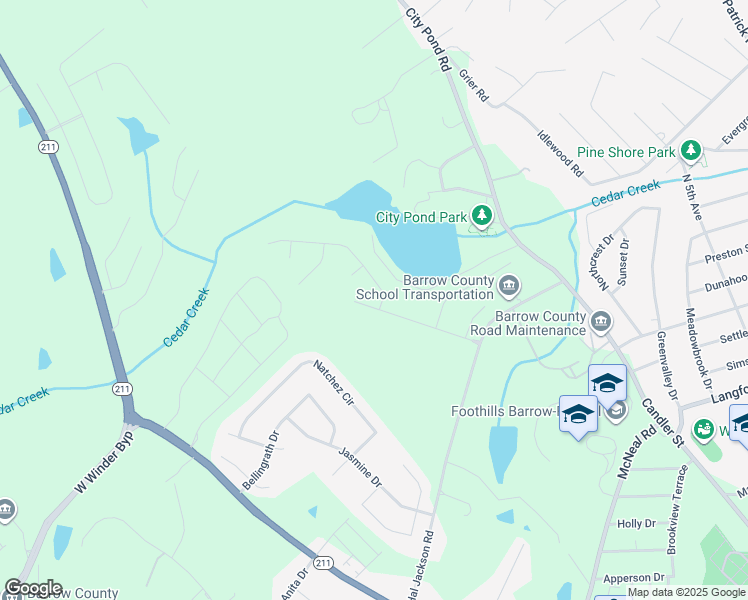 map of restaurants, bars, coffee shops, grocery stores, and more near 727 Overlook Dr in Winder