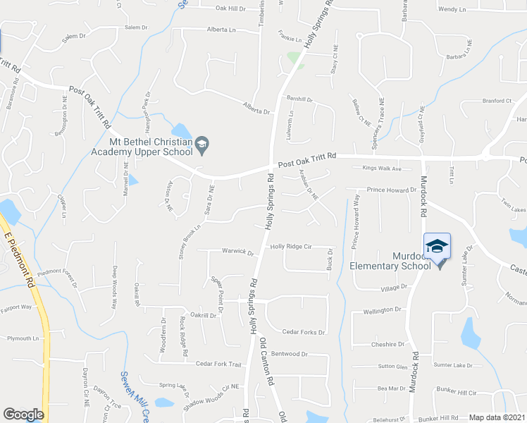 map of restaurants, bars, coffee shops, grocery stores, and more near 2445 Holly Springs Road in Marietta