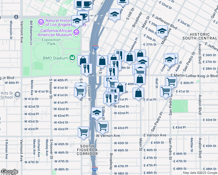 map of restaurants, bars, coffee shops, grocery stores, and more near in Los Angeles