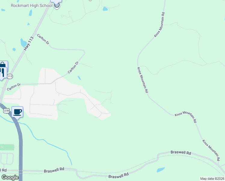 map of restaurants, bars, coffee shops, grocery stores, and more near 526 Fox Trot Walk in Rockmart