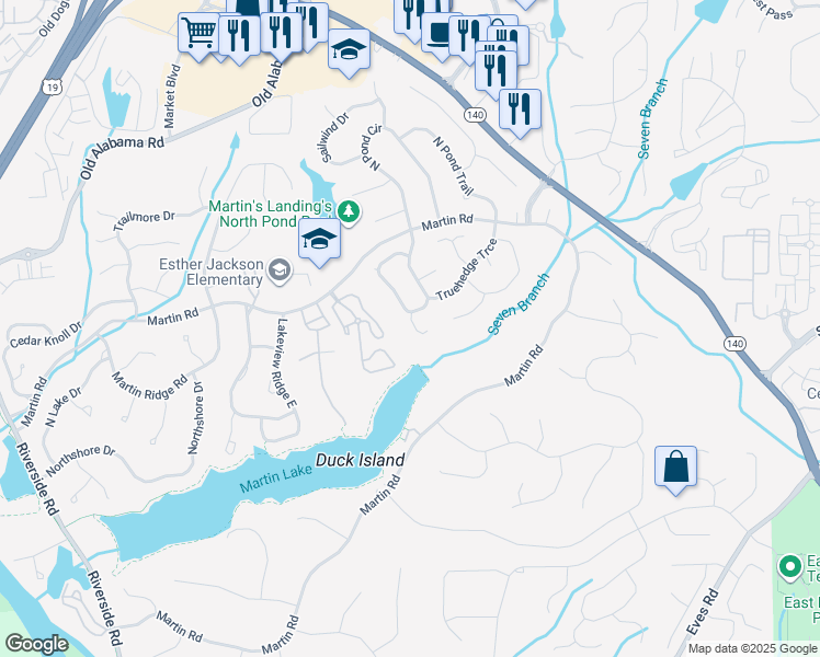 map of restaurants, bars, coffee shops, grocery stores, and more near 125 Floss Flower Ct in Roswell