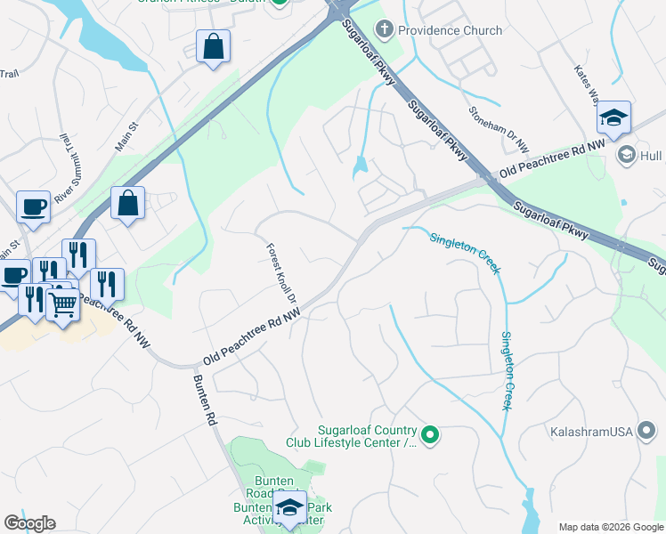 map of restaurants, bars, coffee shops, grocery stores, and more near 3565 Moye Trail in Duluth