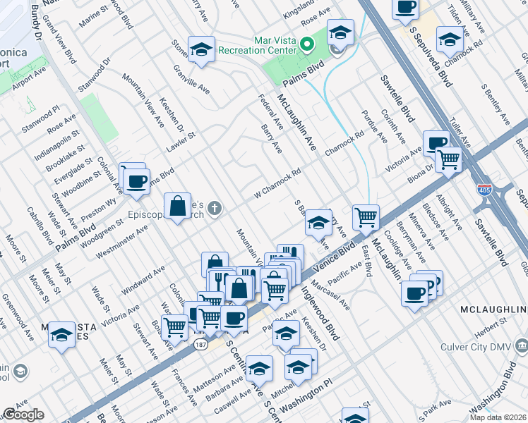 map of restaurants, bars, coffee shops, grocery stores, and more near 11957 Modjeska Place in Los Angeles