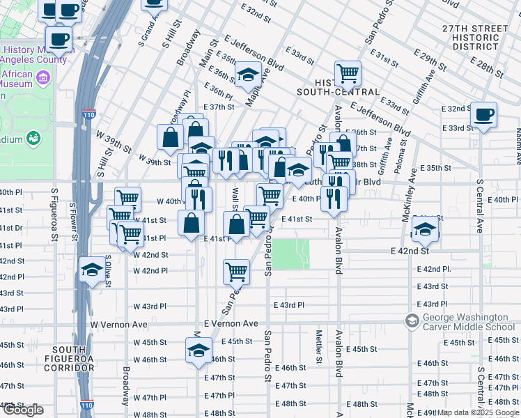 map of restaurants, bars, coffee shops, grocery stores, and more near 4055 Trinity Street in Los Angeles