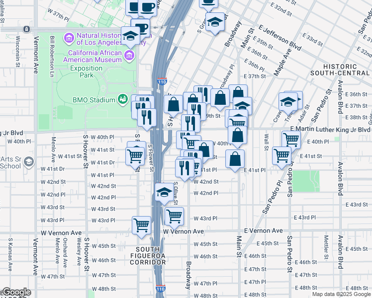 map of restaurants, bars, coffee shops, grocery stores, and more near in Los Angeles
