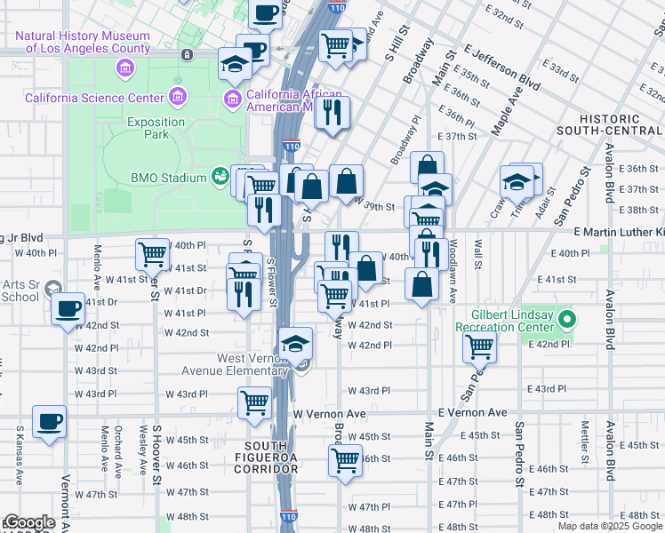 map of restaurants, bars, coffee shops, grocery stores, and more near in Los Angeles