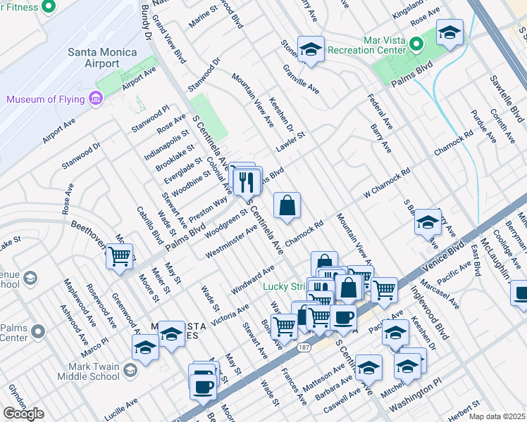 map of restaurants, bars, coffee shops, grocery stores, and more near 3557 Ocean View Avenue in Los Angeles