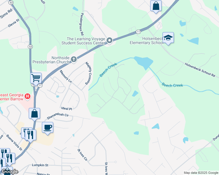 map of restaurants, bars, coffee shops, grocery stores, and more near 446 Banff Drive in Winder