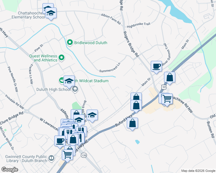 map of restaurants, bars, coffee shops, grocery stores, and more near 3653 North Saint Northwest in Duluth