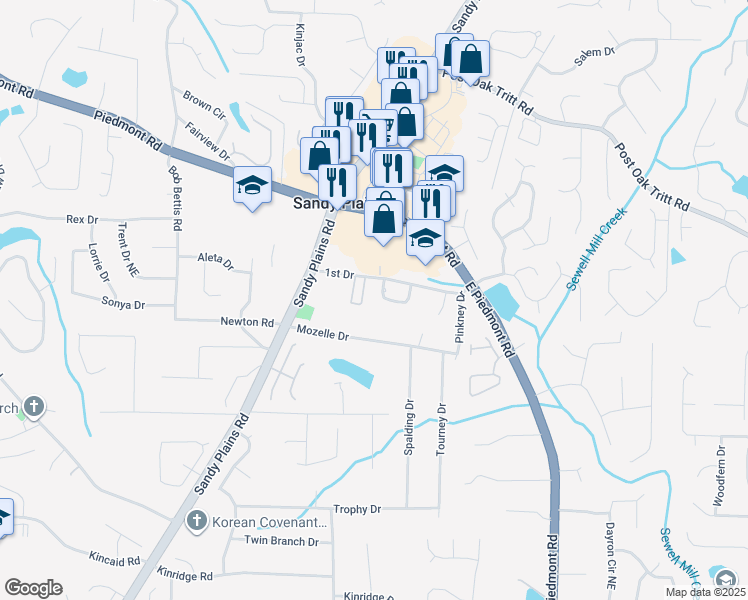map of restaurants, bars, coffee shops, grocery stores, and more near 2116 Arbor Oaks Drive in Marietta