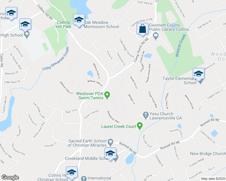map of restaurants, bars, coffee shops, grocery stores, and more near 1900 McLennon Court in Lawrenceville