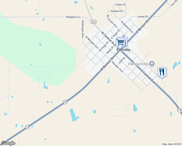 map of restaurants, bars, coffee shops, grocery stores, and more near 517 Reed Street in Petrolia