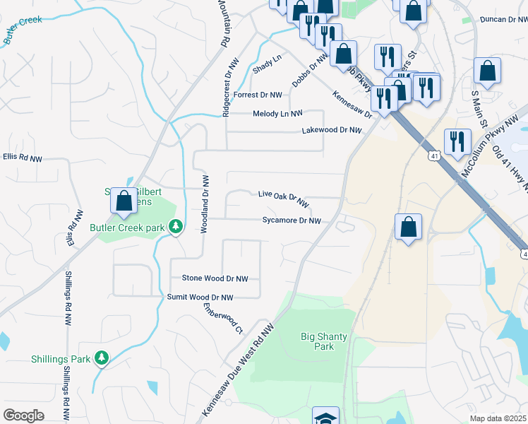 map of restaurants, bars, coffee shops, grocery stores, and more near 1202 Willow Court Northwest in Kennesaw