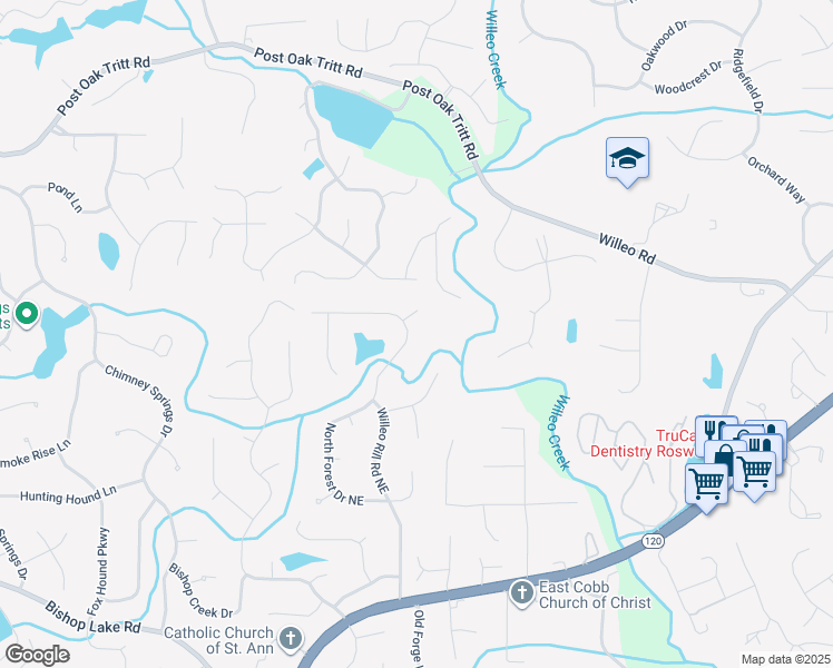 map of restaurants, bars, coffee shops, grocery stores, and more near 2446 North Forest Drive Northeast in Marietta