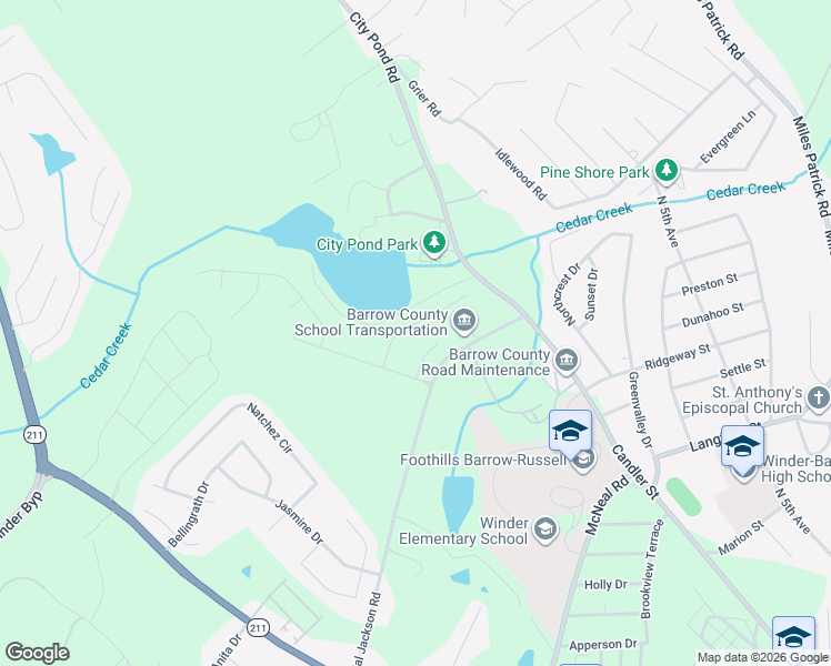 map of restaurants, bars, coffee shops, grocery stores, and more near 706 High Point Drive in Winder